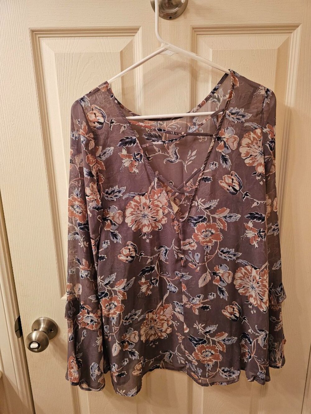 NWT 1.4.3 Story Medium Purple Floral Sheer Blouse